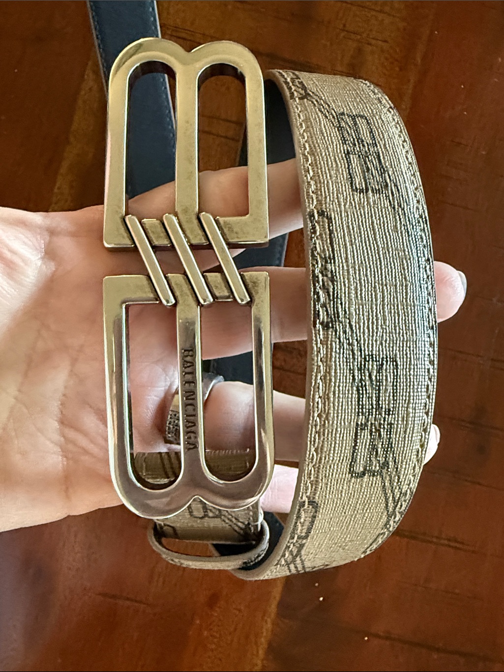 Nwot Balenciaga Beige Monogram Canvas Belt Double B Buckle